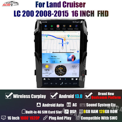 AuCar Tesla Android 13 16.0" Car Radio GPS Navigation For Land Cruiser LC200 2008-2015