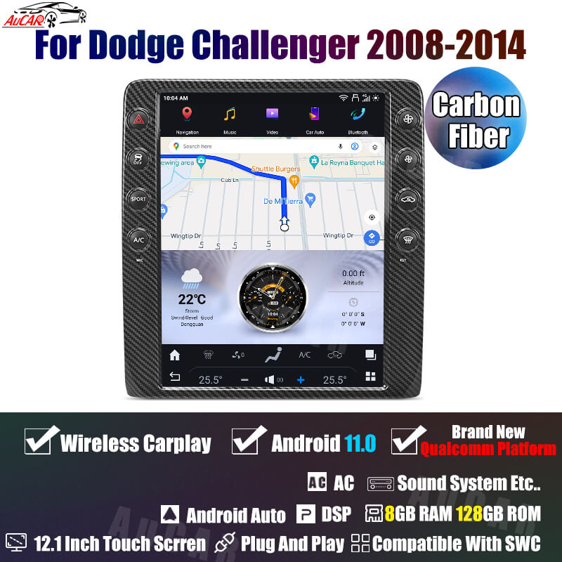 AuCar Tesla Android 13 12.1" Car Radio GPS Navigation For Dodge Challenger 2008-2014