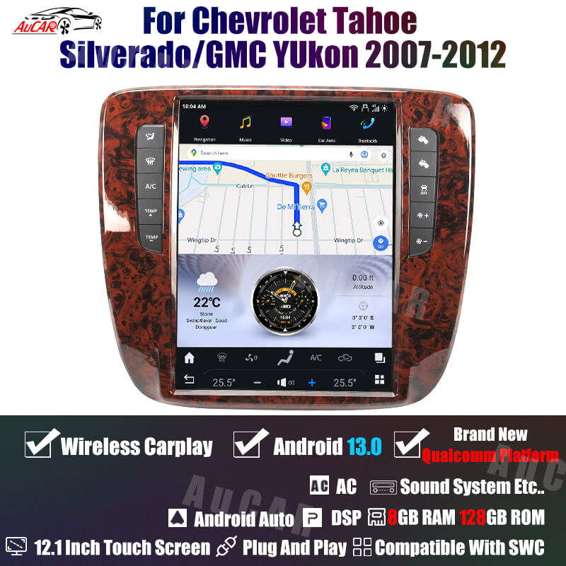 AuCar Tesla Android 13 12.1" Car Radio GPS Navigation For Chevrolet Tahoe/Silverado/GMC Yukon 2007-2012