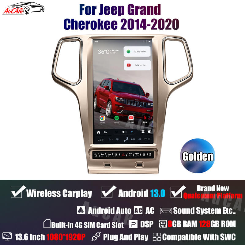 AuCar Tesla Android 13 13.6" Car Radio GPS Navigation For Jeep Grand Cherokee 2014-2020