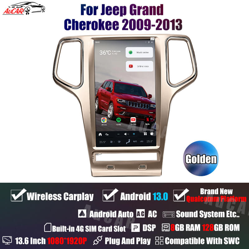AuCar Tesla Android 13 13.6" Car Radio GPS Navigation For Jeep Grand Cherokee 2009-2013