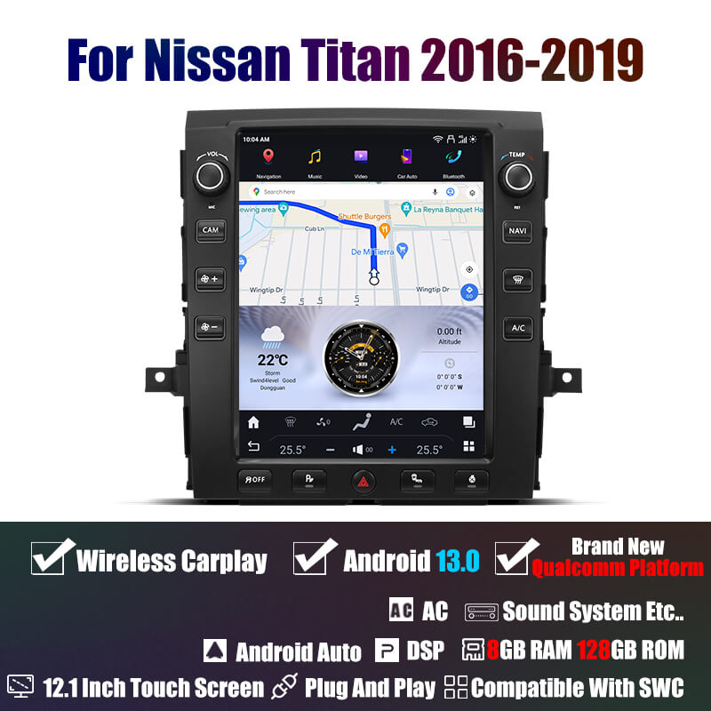 AuCar Tesla Android 13 12.1" Car Radio GPS Navigation For Nissan Titan 2016-2019