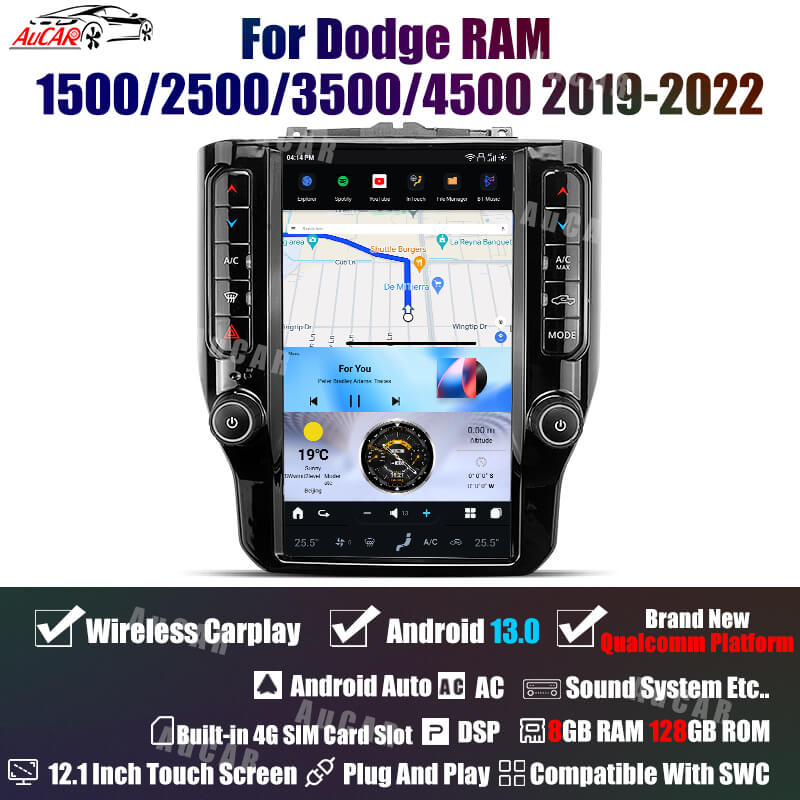 AuCar Tesla Android 13 12.1" Car Radio GPS Navigation For Dodge RAM 1500/2500/3500/4500 2019-2022