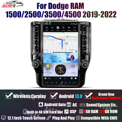 AuCar Tesla Android 13 12.1" Car Radio GPS Navigation For Dodge RAM 1500/2500/3500/4500 2019-2022