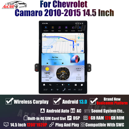 AuCar Tesla Android 13 14.5" Car Radio GPS Navigation For Chevrolet Camaro 2010-2015