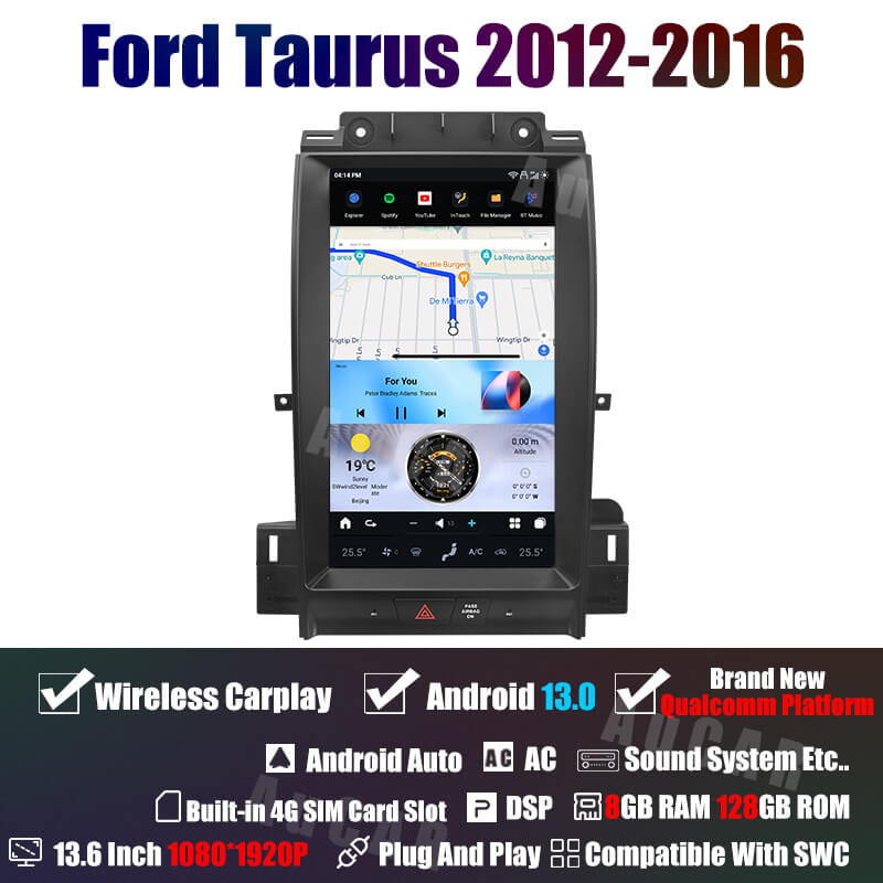 AuCar Tesla Android 13 13.6" Car Radio GPS Navigation For Ford Taurus 2012-2016