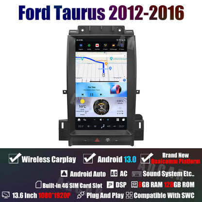 AuCar Tesla Android 13 13.6" Car Radio GPS Navigation For Ford Taurus 2012-2016
