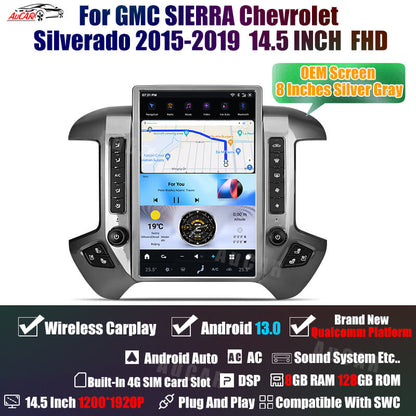 AuCar Tesla Android 13 14.5″ Car Radio GPS Navigation For GMC Sierra Chevrolet Silverado 2015-2019