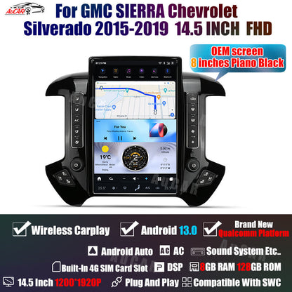 AuCar Tesla Android 13 14.5″ Car Radio GPS Navigation For GMC Sierra Chevrolet Silverado 2015-2019