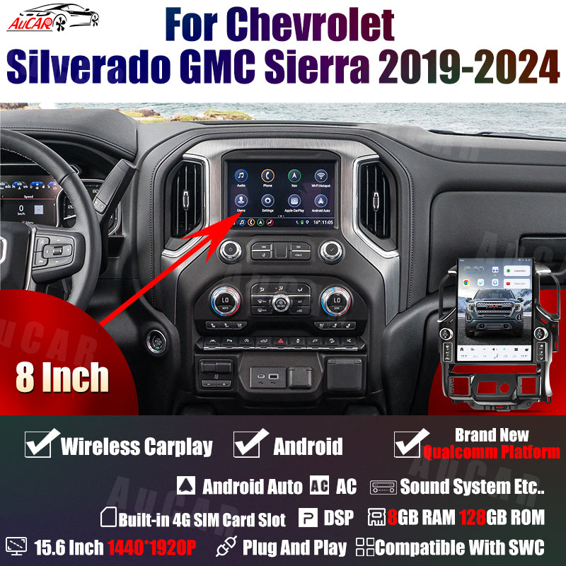AuCar Tesla Android 14 15.6″ with LED knobs Car Radio GPS Navigation For Chevrolet Silverado GMC Sierra 2019-2024 Car Multimedia Stereo Player