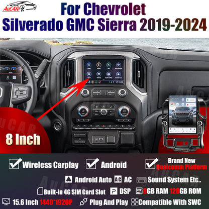 AuCar Tesla Android 14 15.6″ with LED knobs Car Radio GPS Navigation For Chevrolet Silverado GMC Sierra 2019-2024 Car Multimedia Stereo Player