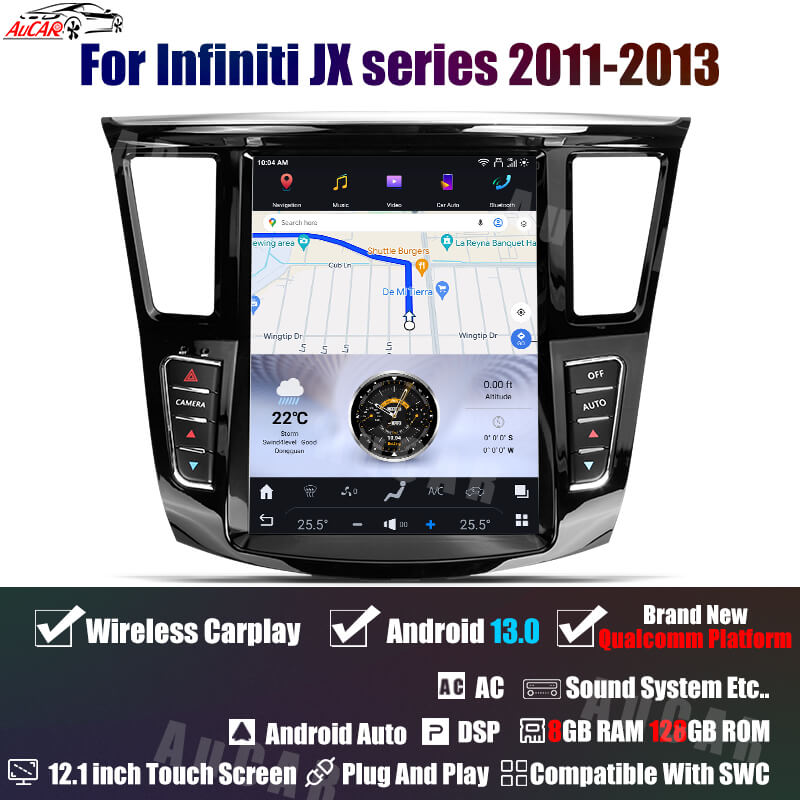 AuCar Tesla Android 13 12.1" Car Radio GPS Navigation For Infiniti QX60 JX Series 2011-2020