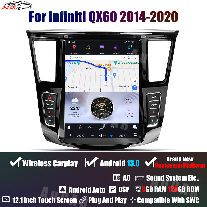 AuCar Tesla Android 13 12.1" Car Radio GPS Navigation For Infiniti QX60 JX Series 2011-2020