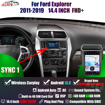 AuCar Tesla Android 13 14.4" Car Radio GPS Navigation For Ford Explorer 2011-2019