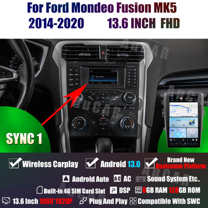AuCar Tesla Android 13 13.6" Car Radio GPS Navigation For Ford Mondeo Fusion MK5 2014-2020