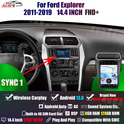AuCar Tesla Android 13 14.4" Car Radio GPS Navigation For Ford Explorer 2011-2019