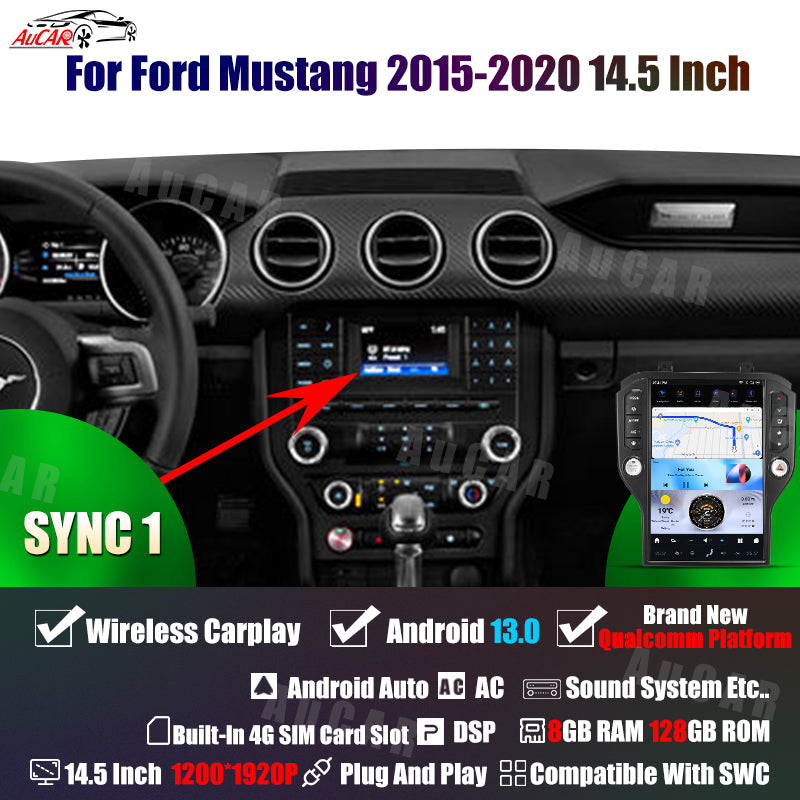 AuCar Tesla Android 13 14.5" Car Radio GPS Navigation For Ford Mustang 2015-2020