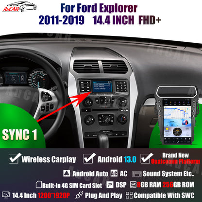 AuCar Tesla Android 13 14.4" Car Radio GPS Navigation For Ford Explorer 2011-2019