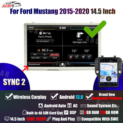 AuCar Tesla Android 13 14.5" Car Radio GPS Navigation For Ford Mustang 2015-2020