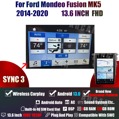 AuCar Tesla Android 13 13.6" Car Radio GPS Navigation For Ford Mondeo Fusion MK5 2014-2020