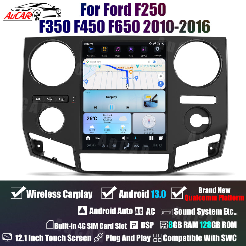 AuCar Tesla Android 13 12.1" Car Radio GPS Navigation For Ford F250 F350 F450 F650 2010-2016