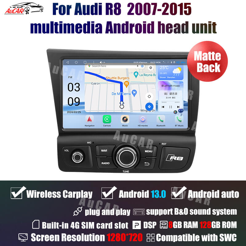 AuCar Audi R8 2007-2015 Android 13 head unit Car Radio GPS Navigation