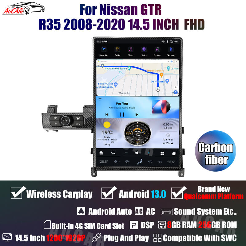 AuCar Tesla Android 11 14.5" Car Radio GPS Navigation For Nissan GTR R35 2008-2020