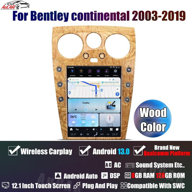 AuCar Tesla Android 13 12.1" Car Radio GPS Navigation For Bentley Continental GT GTC Bentley Flying Spur 2003-2019