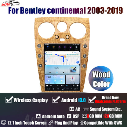 AuCar Tesla Android 13 12.1" Car Radio GPS Navigation For Bentley Continental GT GTC Bentley Flying Spur 2003-2019