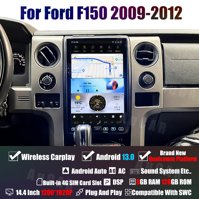 AuCar Tesla Android 13 14.4" Car Radio GPS Navigation For Ford F150 F250 Raptor 2009-2012