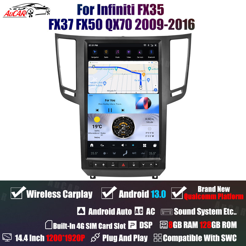 AuCar Tesla Android 13 13.6" Car Radio GPS Navigation For Infiniti FX35 FX37 FX50 QX70 2009-2016