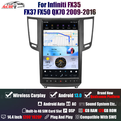 AuCar Tesla Android 13 13.6" Car Radio GPS Navigation For Infiniti FX35 FX37 FX50 QX70 2009-2016