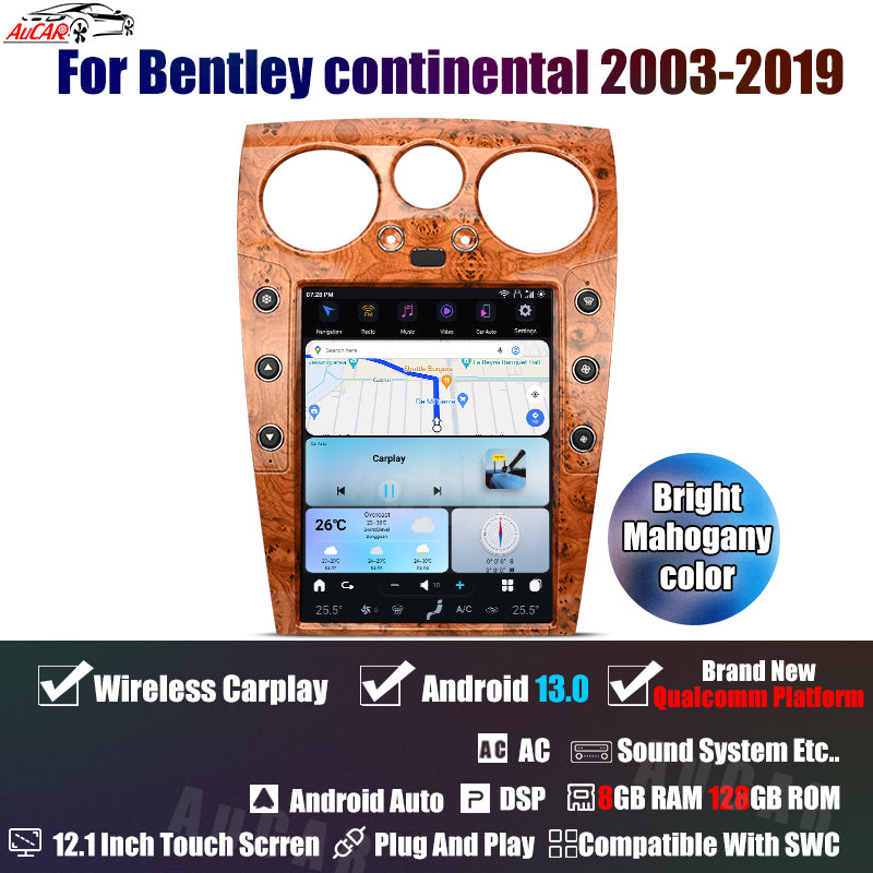 AuCar Tesla Android 13 12.1" Car Radio GPS Navigation For Bentley Continental GT GTC Bentley Flying Spur 2003-2019