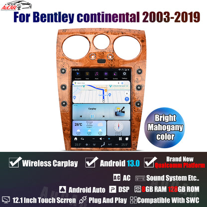 AuCar Tesla Android 13 12.1" Car Radio GPS Navigation For Bentley Continental GT GTC Bentley Flying Spur 2003-2019