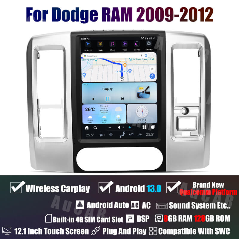 AuCar Tesla Android 13 12.1" Car Radio GPS Navigation For Dodge RAM 2009-2012
