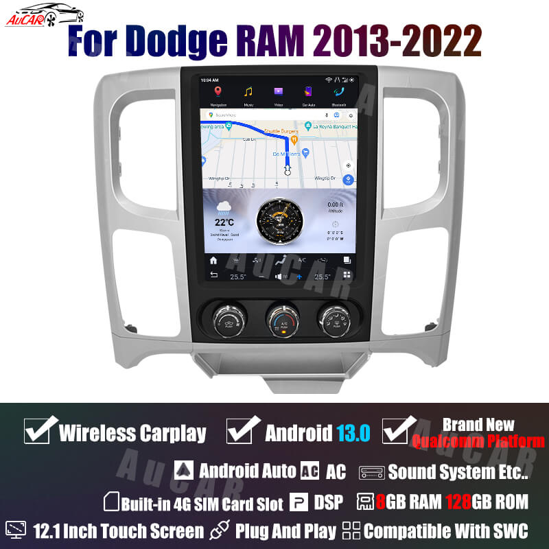 AuCar Tesla Android 13 12.1" Car Radio GPS Navigation For Dodge Ram 2013-2022