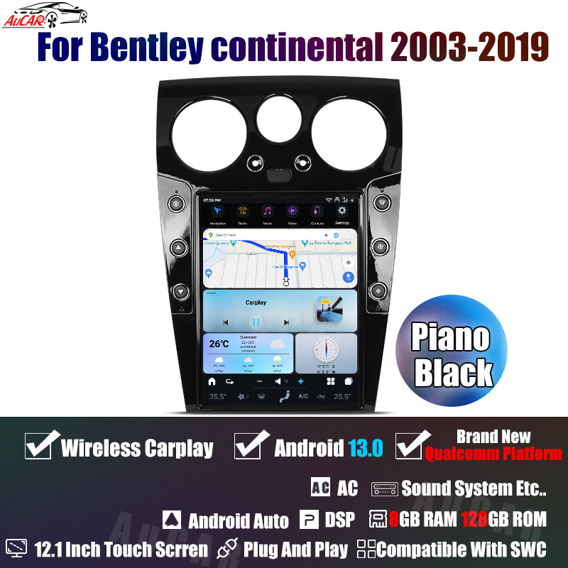 AuCar Tesla Android 13 12.1" Car Radio GPS Navigation For Bentley Continental GT GTC Bentley Flying Spur 2003-2019