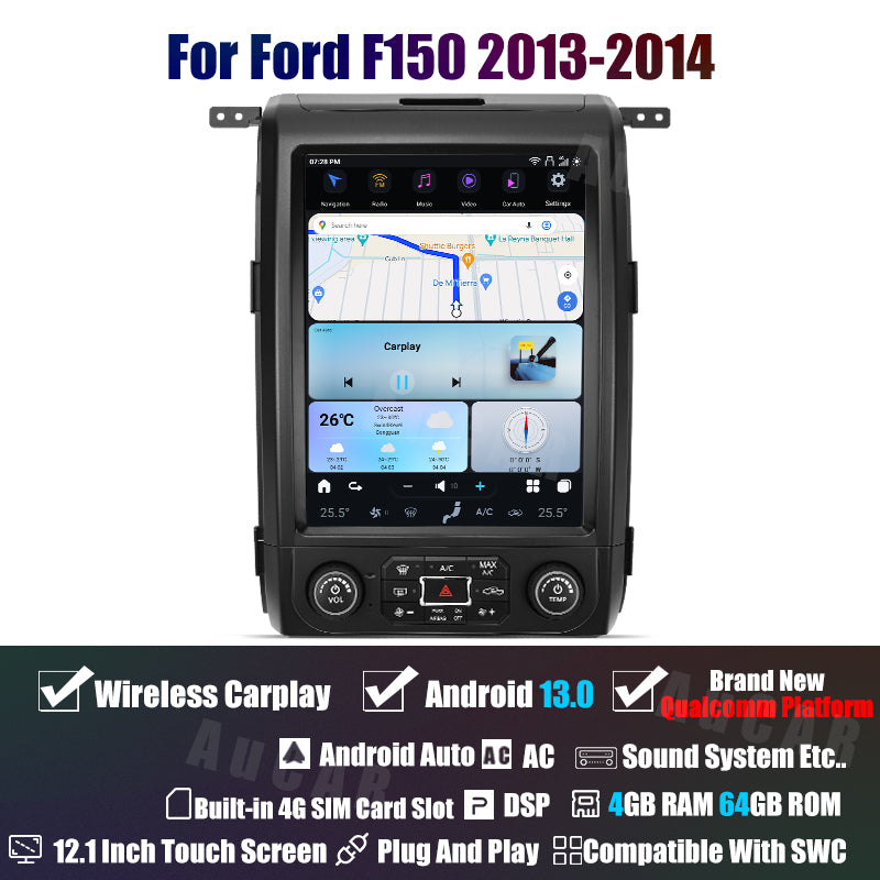 AuCar Tesla Android 13 12.1" Car Radio GPS Navigation For Ford F150 2013-2014