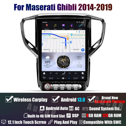 AuCar 12.1'' Tesla Android 13 Car GPS Navigation For Maserati Ghibli 2014-2019 Car Stereo Video Radio Multimedia Player Auto Head Unit