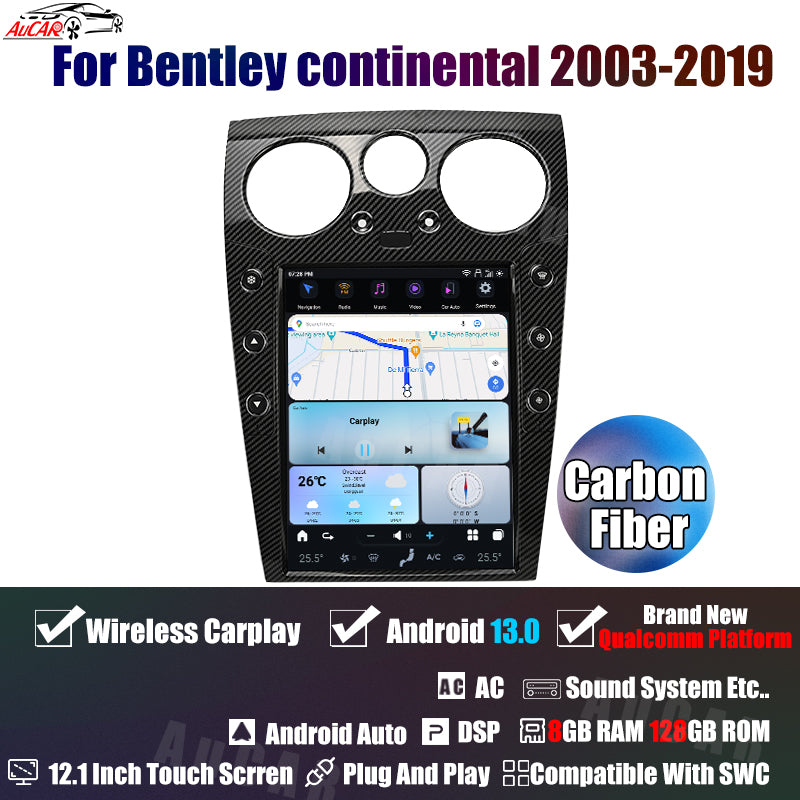 AuCar Tesla Android 13 12.1" Car Radio GPS Navigation For Bentley Continental GT GTC Bentley Flying Spur 2003-2019