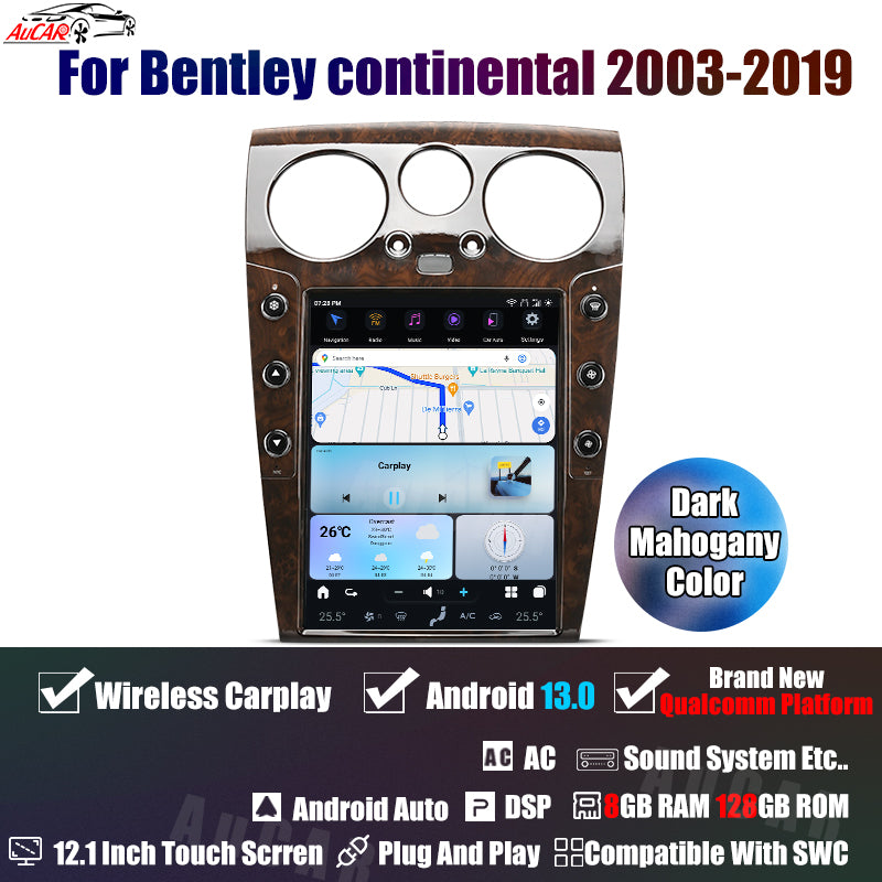 AuCar Tesla Android 13 12.1" Car Radio GPS Navigation For Bentley Continental GT GTC Bentley Flying Spur 2003-2019