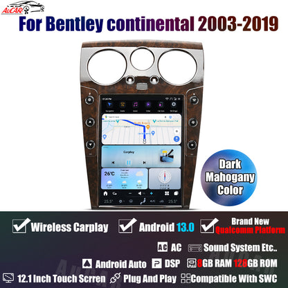 AuCar Tesla Android 13 12.1" Car Radio GPS Navigation For Bentley Continental GT GTC Bentley Flying Spur 2003-2019
