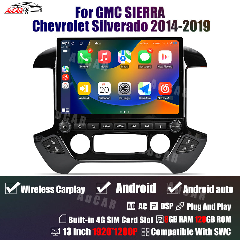 AuCar Tesla Android 13″ Car Radio GPS Navigation For GMC Sierra Chevrolet Silverado 2014-2019