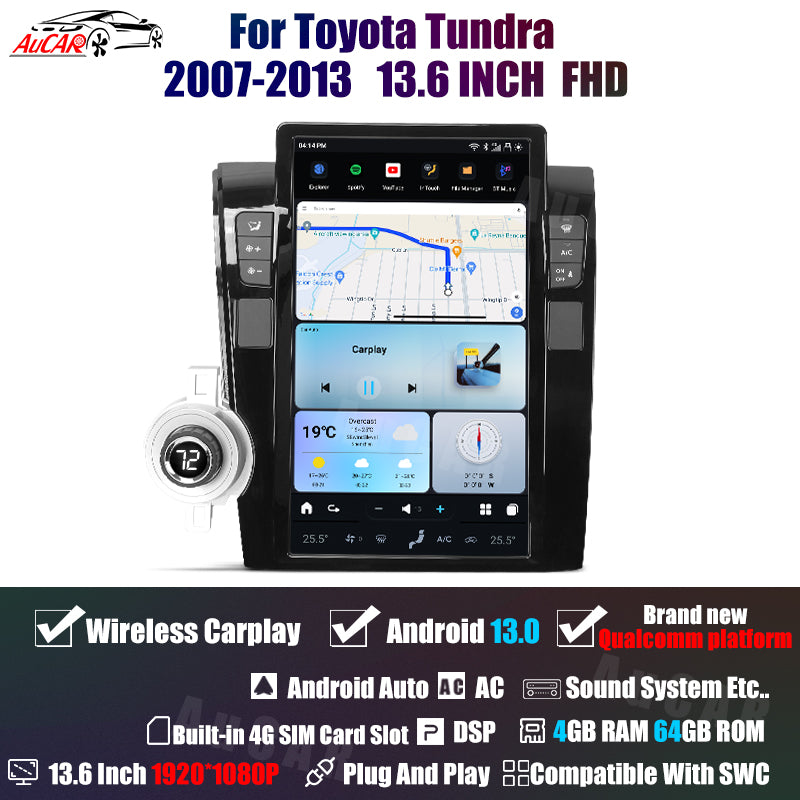 AuCar Tesla Android 13 13.6" Car Radio GPS Navigation For Toyota Tundra Sequoia 2007-2013