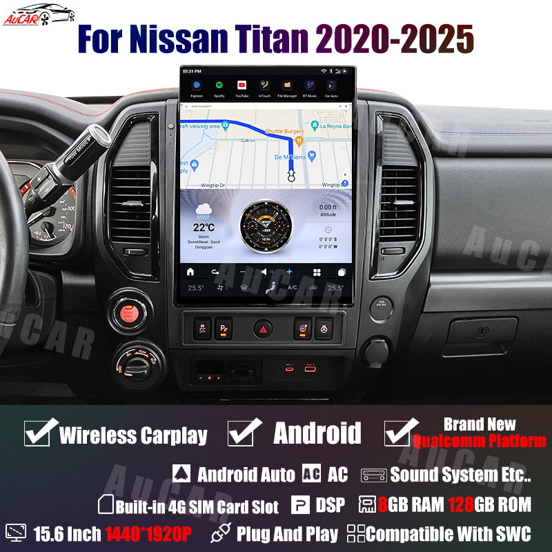 AuCar Tesla Android 13 15.6" Car Radio GPS Navigation For Nissan Titan 2020-2025