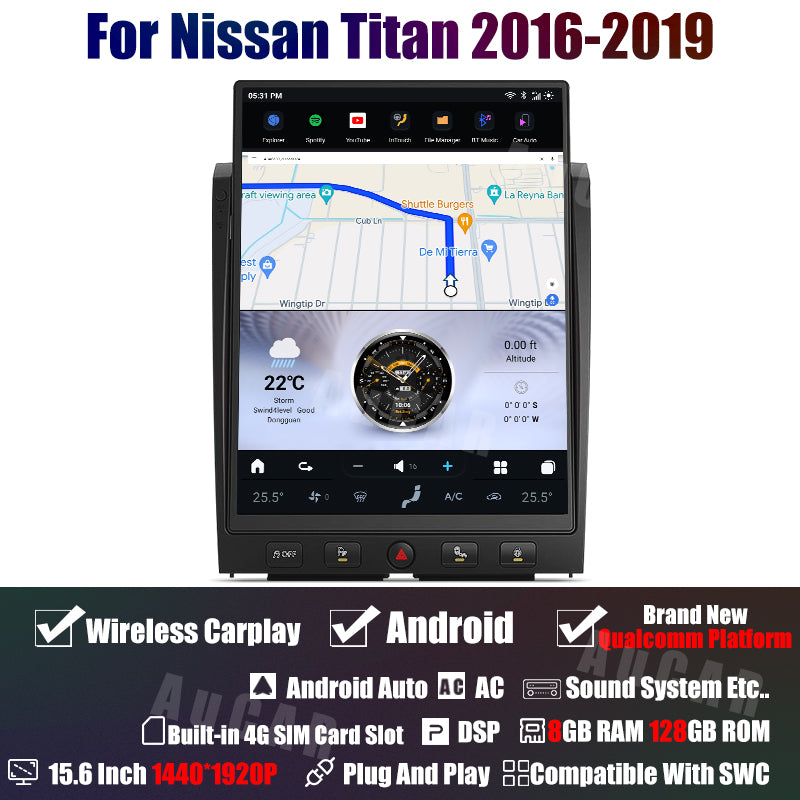 AuCar Tesla Android 15.6" Car Radio GPS Navigation For Nissan Titan 2016-2019