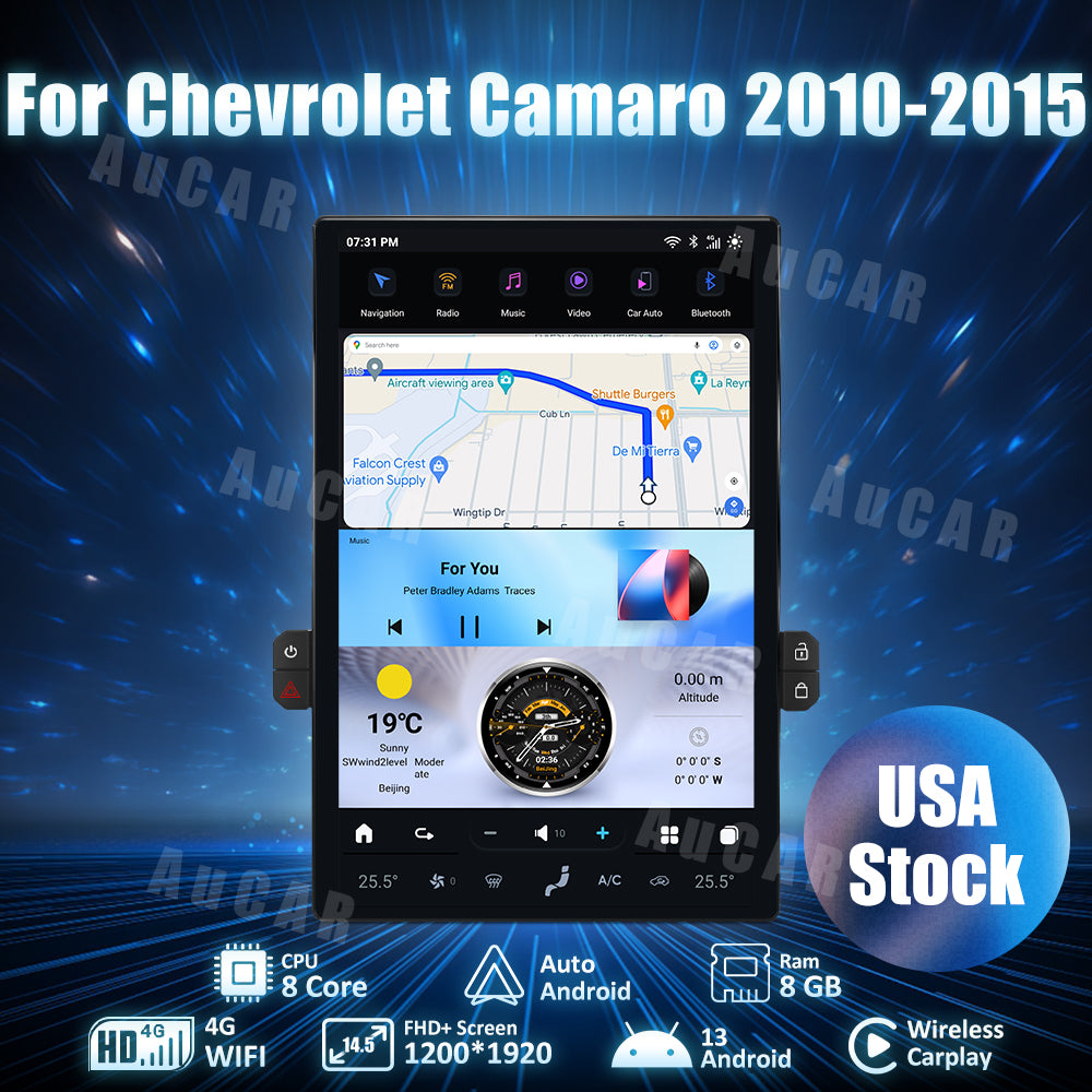 AuCar Tesla Android 13 14.5" Car Radio GPS Navigation For Chevrolet Camaro 2010-2015
