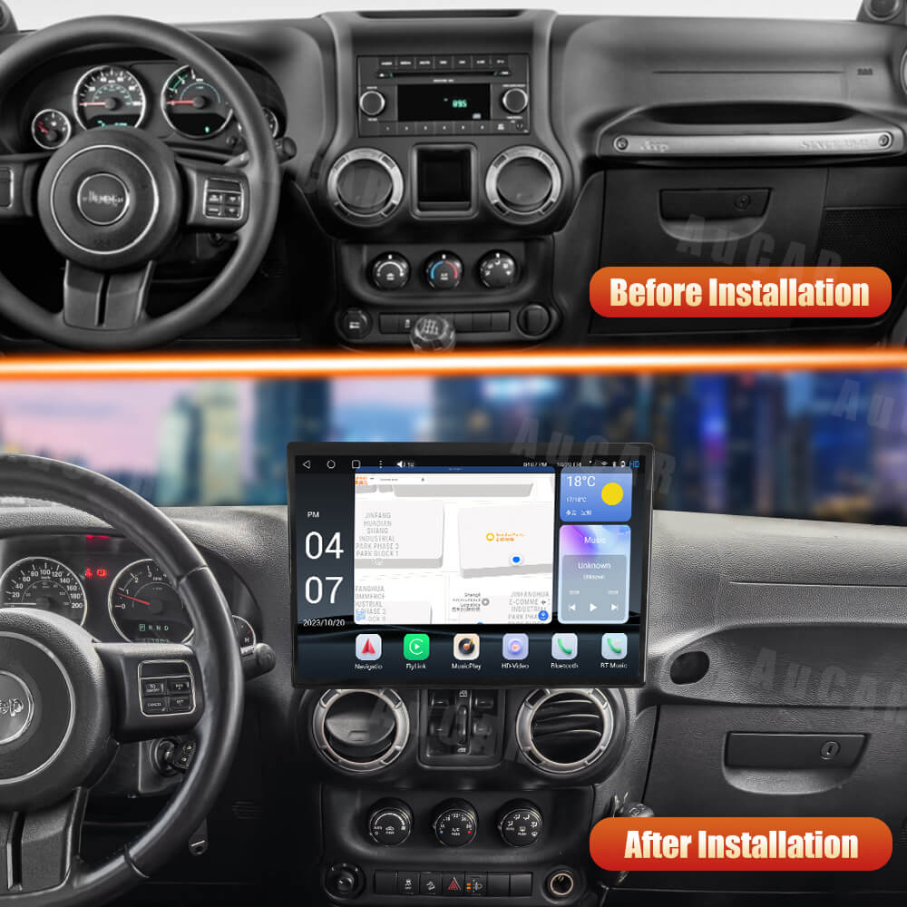 AuCar 15'' Android 13 Car Stereo Player GPS Navigation Jeep Wrangler 2011-2017