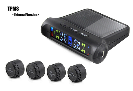 AuCAR LED Car Tire Pressure Monitoring System TPMS Solar Power Wireless LCD Display with 4 external Sensor Auto Security Alarm
