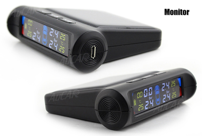 AuCAR LED Car Tire Pressure Monitoring System TPMS Solar Power Wireless LCD Display with 4 external Sensor Auto Security Alarm